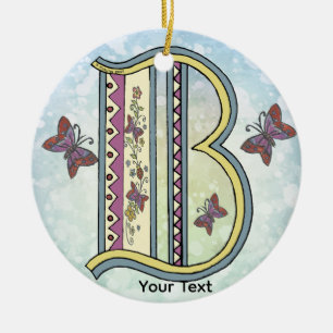 floral Monogram B Ceramic Ornament