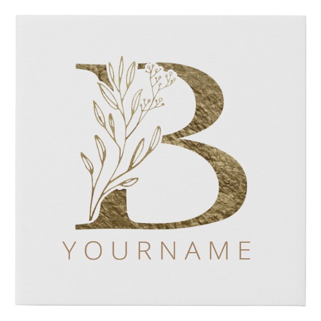 Floral Monogram B Elegant Gold Foliage Faux Canvas Print (Front)