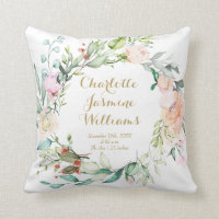 Floral Monogram Baby Birth Stats Nursery Throw Pillow