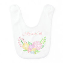 Floral Monogram Baby Girl Bib Cute Pastel Flowers Floral Monogram Baby Girl Bib Cute Pastel Flowers