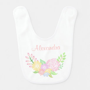 Floral Monogram Baby Girl Bib Cute Pastel Flowers