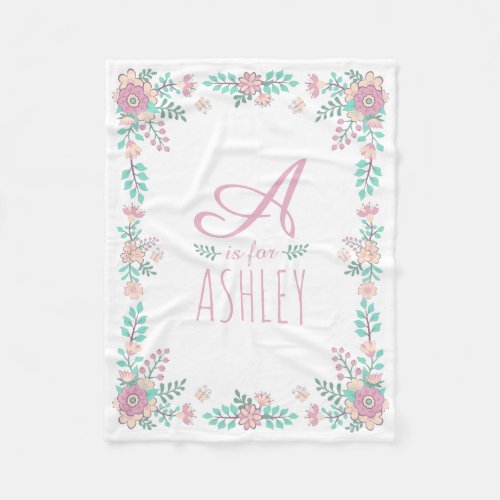 Floral Monogram Baby Girl Fleece Blanket