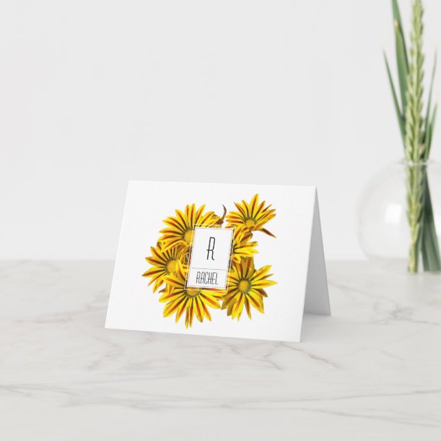 Floral Monogram Blank Note Card Gazania Flowers (Front)