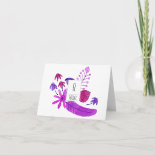 Floral Monogram Blank Note Card Purple Flowers