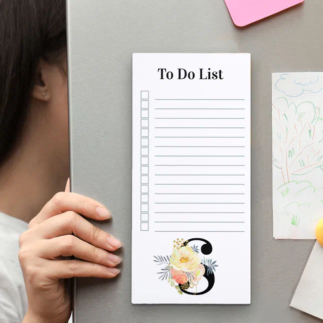 Floral Monogram Blush Pink and Gold To Do List Magnetic Notepad | Zazzle