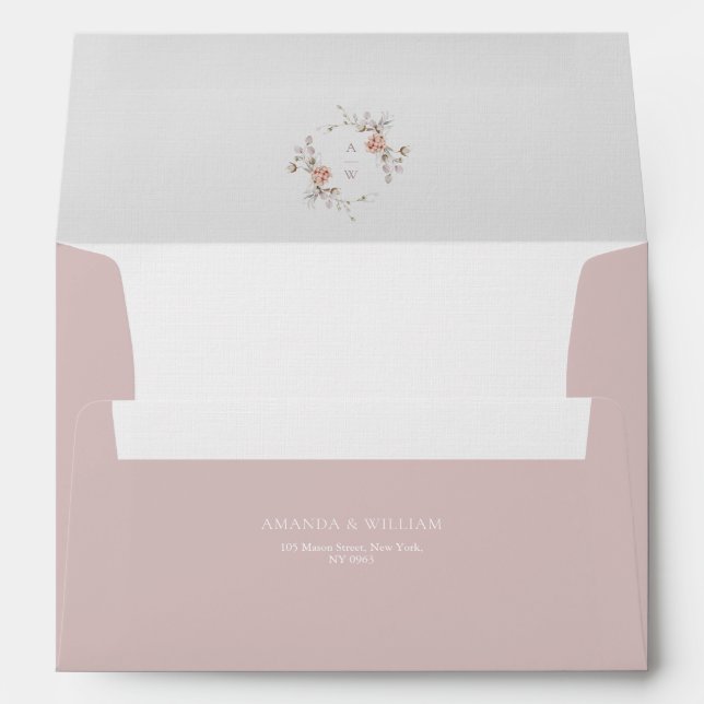 Floral Monogram Blush Taupe Wedding Envelope (Back (Bottom))