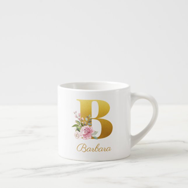 Floral Monogram Botanical Name Initial B Custom Espresso Cup (Right)