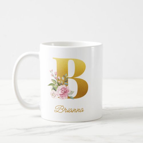 Floral Monogram Botanical Name Initial Bridesmaid Coffee Mug
