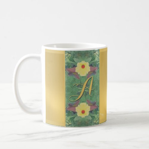 Floral Monogram Brass Color  Coffee Mug