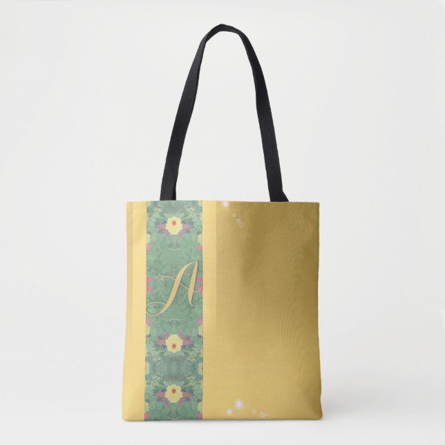 Floral Monogram Brass-color Tote (Front)