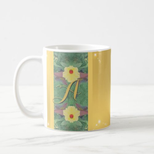 Floral Monogram Brass_like Porcelain  Coffee Mug