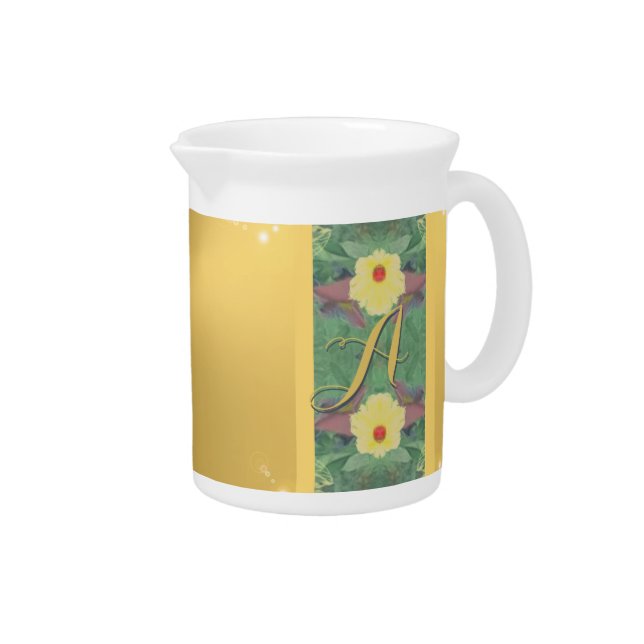 Floral Monogram Brass-like Porcelain Pitcher (Right)