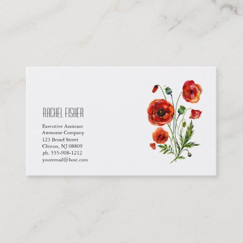 Floral Monogram Business Card Red Poppy Flowers