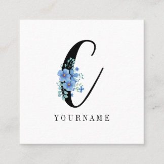 Floral Monogram C Blue Flower Burst Square Business Card