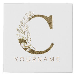 Floral Monogram C Elegant Gold Foliage Faux Canvas Print