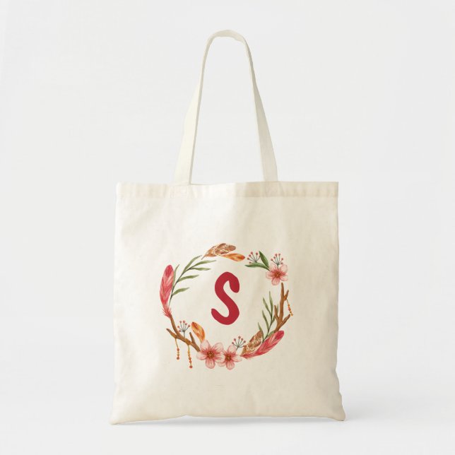 Floral Monogram Canvas Tote | Custom Initial Bag (Front)