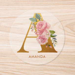 Floral Monogram Capital Letter A Classic Round Sticker
