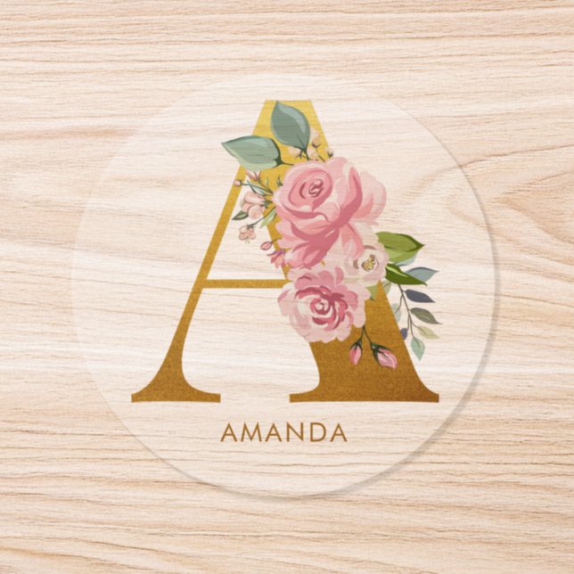 Floral Monogram Capital Letter A Classic Round Sticker (Single)