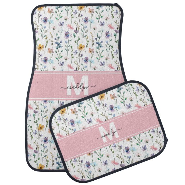 Floral Monogram Car Floor Mat (Set)