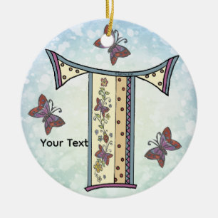 floral Monogram Ceramic Ornament