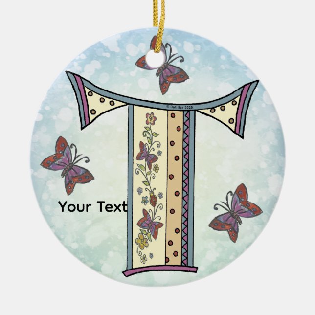floral Monogram  Ceramic Ornament (Front)