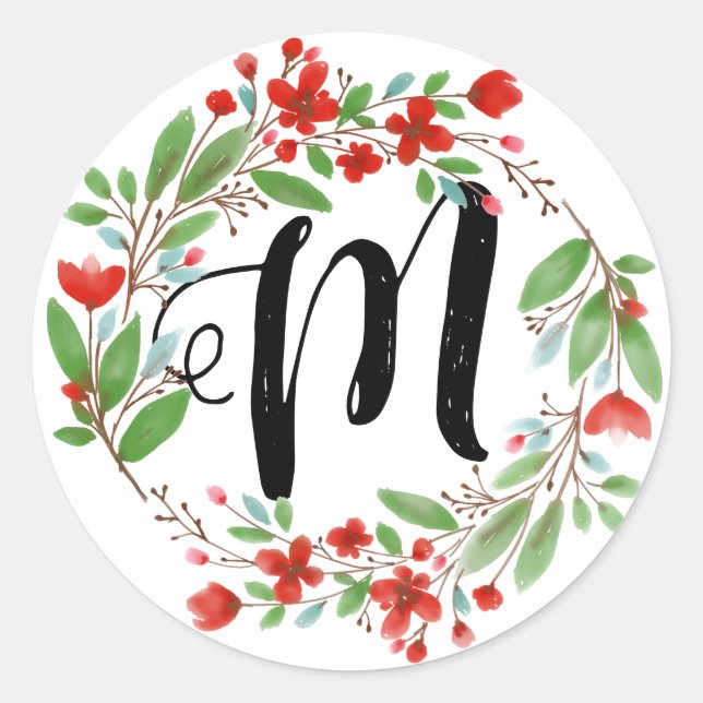 Floral Monogram Classic Round Sticker (Front)