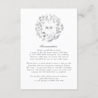 Floral Monogram Classic Wreath Wedding Details Enclosure Card