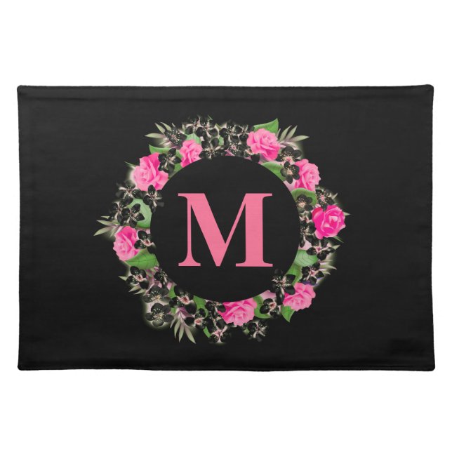 Floral Monogram Cloth Placemat (Front)