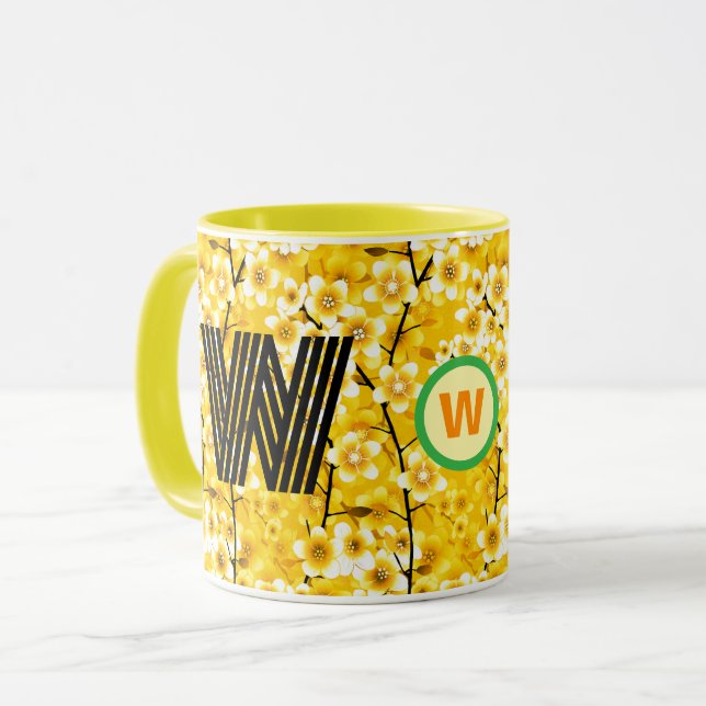 Floral Monogram Coffee Mug (Unique Initial Gift) (Front Left)