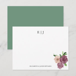 Floral Monogram Couple Initials Personalized Note Card