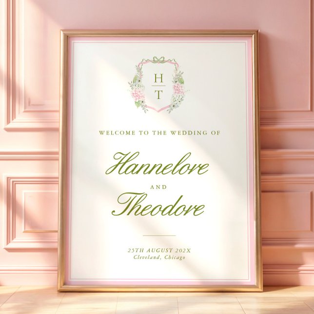 Floral Monogram Crest Wedding Backdrop Tapestry Poster (Creator Uploaded)