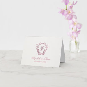 Floral Monogram Crest Wedding Letterpress Thank You Card