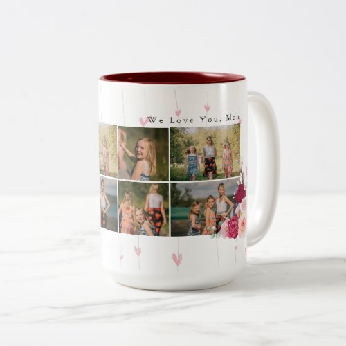 Floral Monogram Custom Photo Collage mom gift Two_Tone Coffee Mug