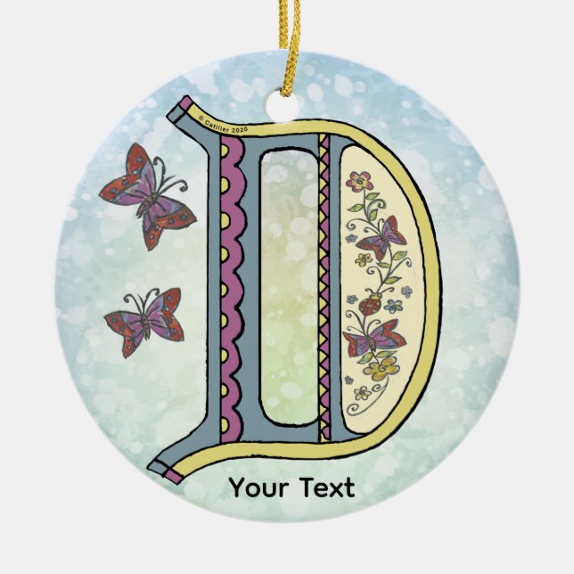 floral Monogram D Ceramic Ornament (Front)