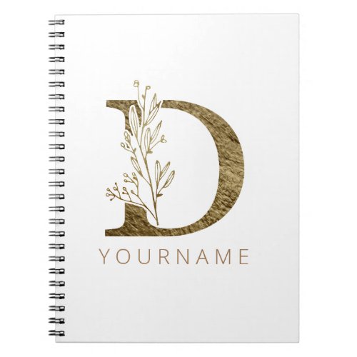 Floral Monogram D Elegant Gold Foliage Notebook
