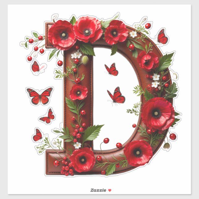 🌺 Floral Monogram D Personalized Name Gifts 🐞 Sticker (Sheet)