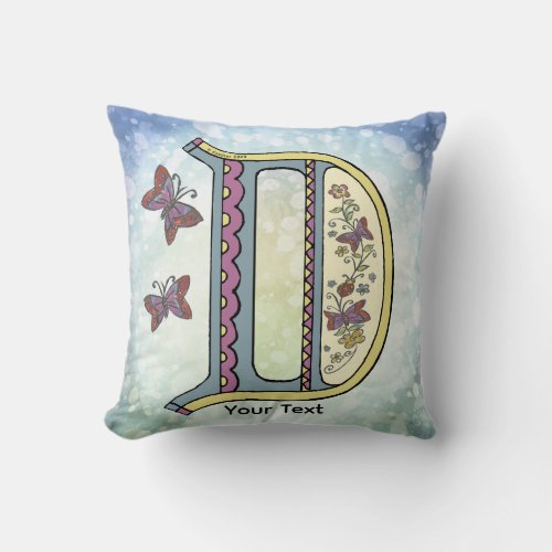 floral Monogram D  Throw Pillow