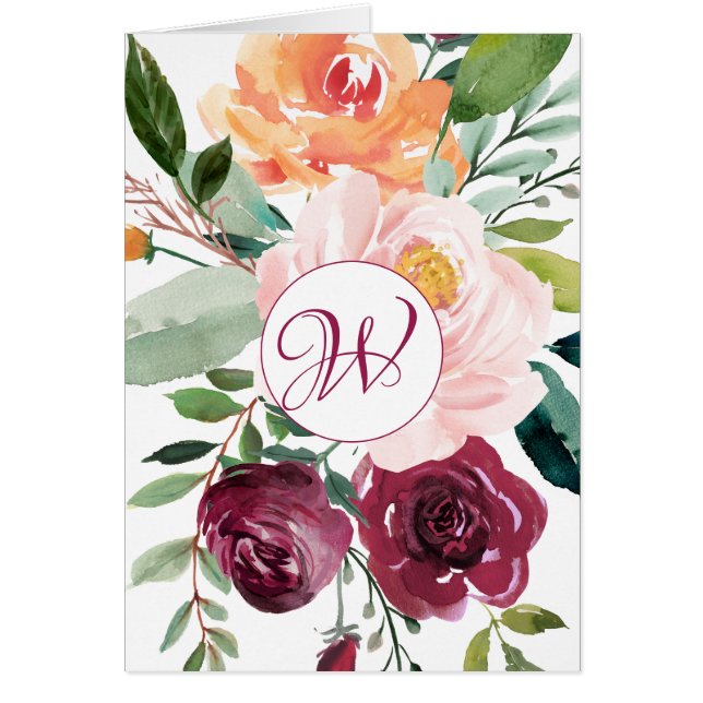 Floral Monogram Design Customized Cards (Front)