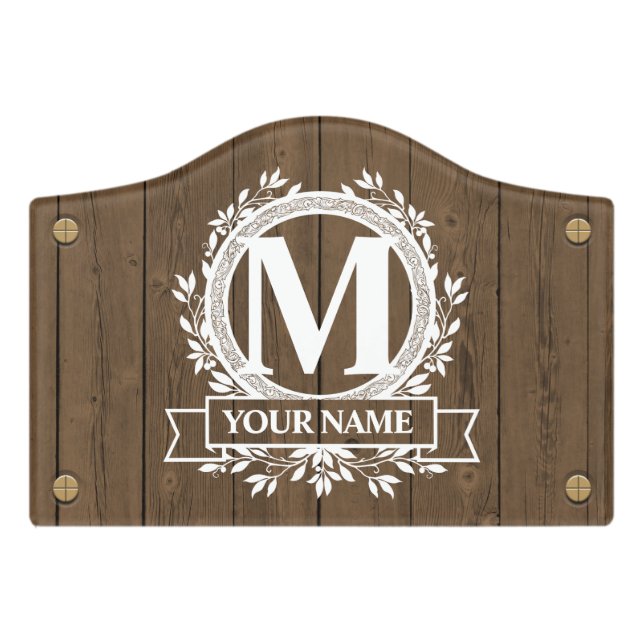 Floral Monogram Design Door Sign (Small Crest Front)