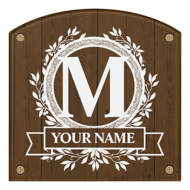 Floral Monogram Design Door Sign (Contour Front)