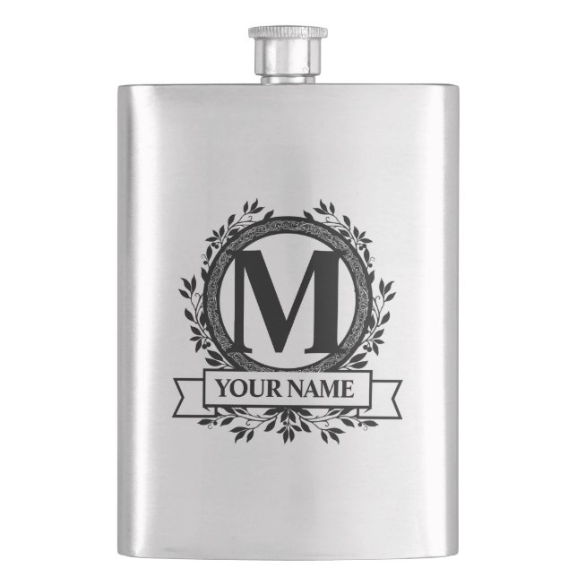 Floral Monogram Design Flask (Front)