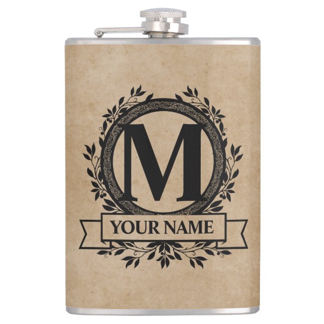 Floral Monogram Design Flask (Front)