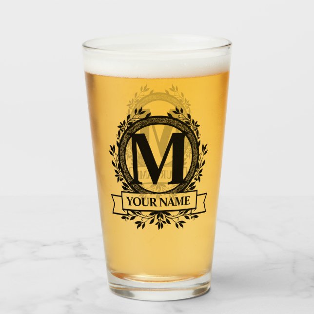 Floral Monogram Design Glass (Front Filled)