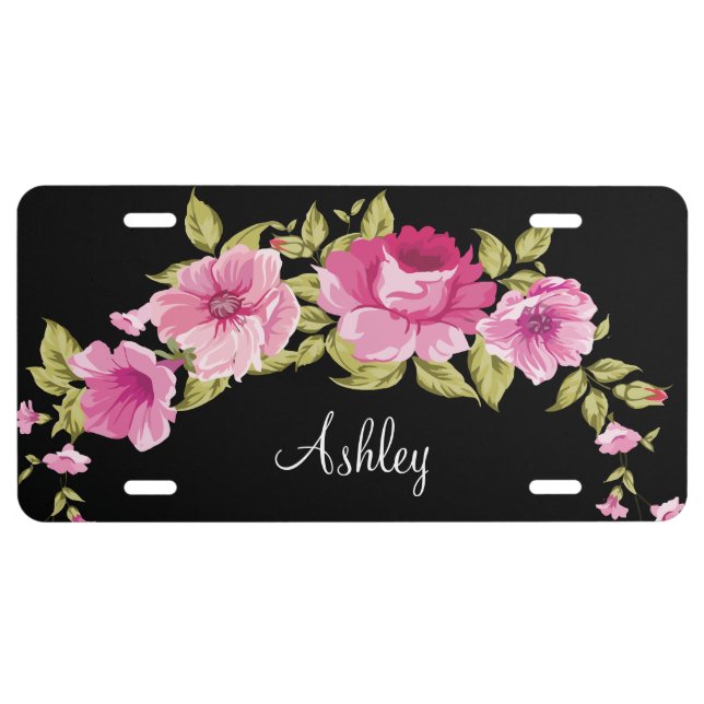 Floral Monogram Design License Plate (Front)