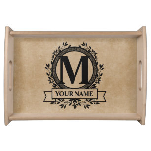 Floral Monogram Design Serving Tray