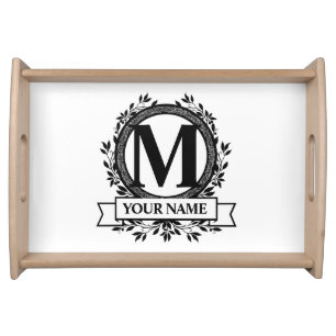 Floral Monogram Design Serving Tray