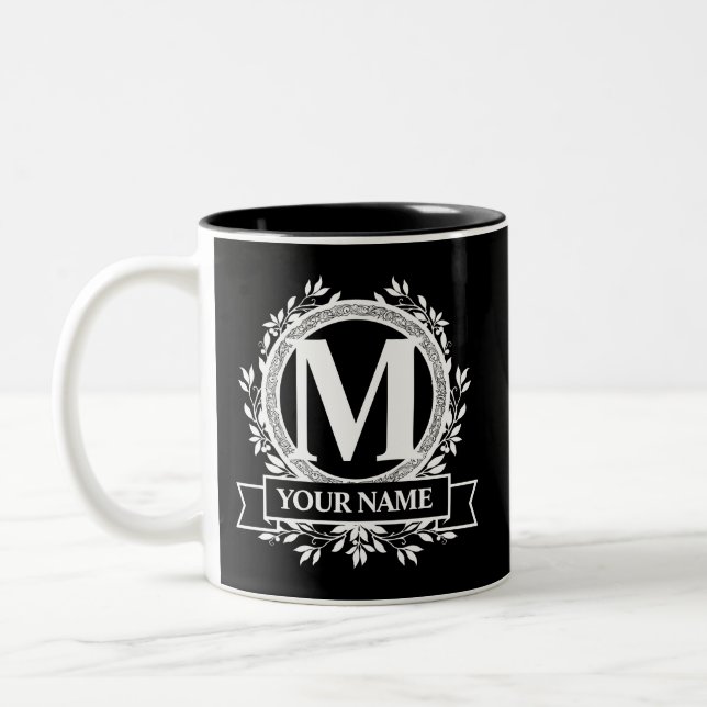 Floral Monogram Design Two-Tone Coffee Mug (Left)