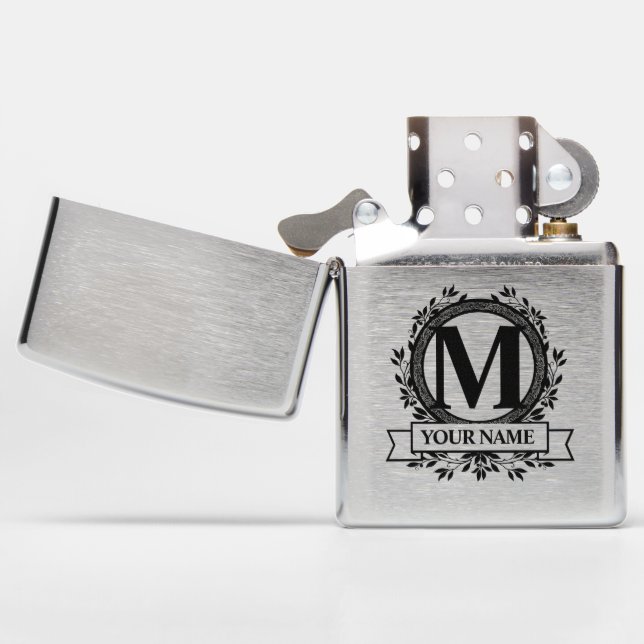 Floral Monogram Design Zippo Lighter (Opened)