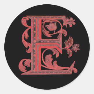 Floral Monogram E Classic Round Sticker