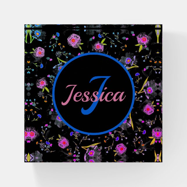 Floral Monogram Elegant      Paperweight (Front)